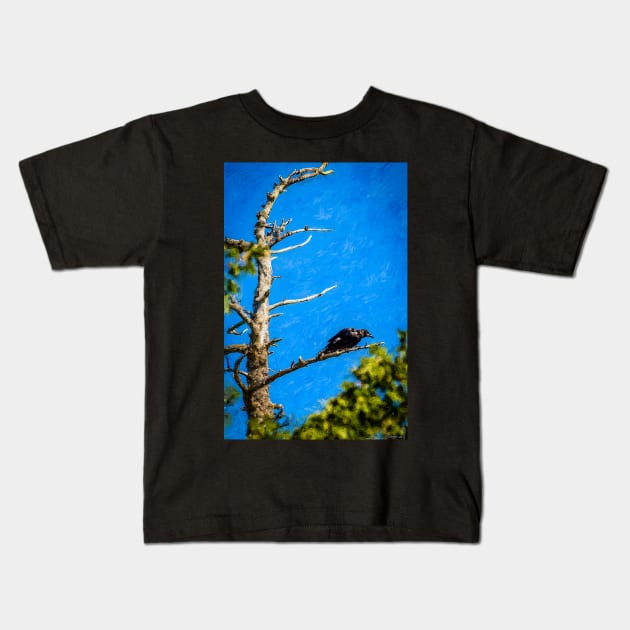 Crow in an Old Tree Kids T-Shirt by kenmo